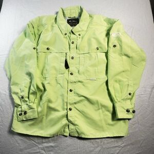 Drake Waterfowl Youth 14 Long  Sleeve Button Up Hunting Fishing Shirt Neon Green